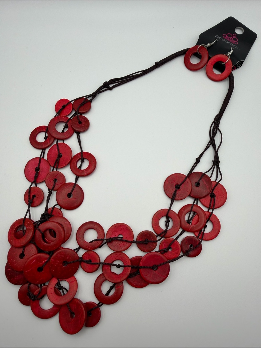 NWT Paparazzi Wonderfully Walla Walla Wood Layered Cord Necklace & Earrings Set